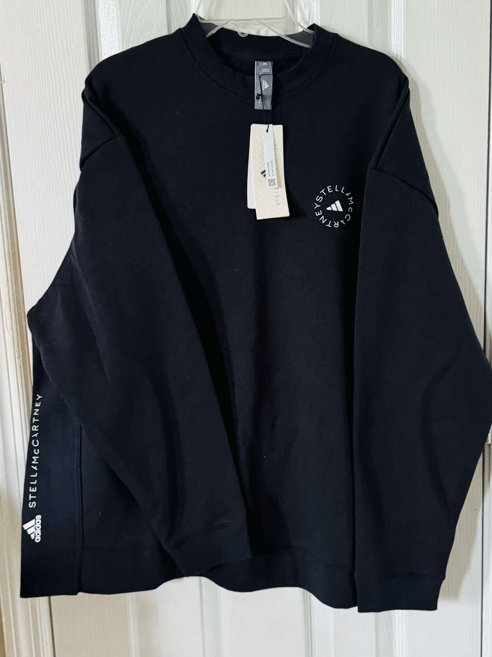 Adidas by Stella McCartney Men's Black Crewneck Sweatshirt with White Logo